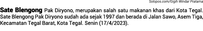 Solopos.com/Gigih Windar Pratama Sate Blengong Pak Diryono, merupakan salah satu makanan khas dari Kota Tegal. Sate B...
