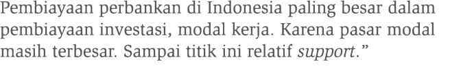 Pembiayaan perbankan di Indonesia paling besar dalam pembiayaan investasi, modal kerja. Karena pasar modal masih terb...
