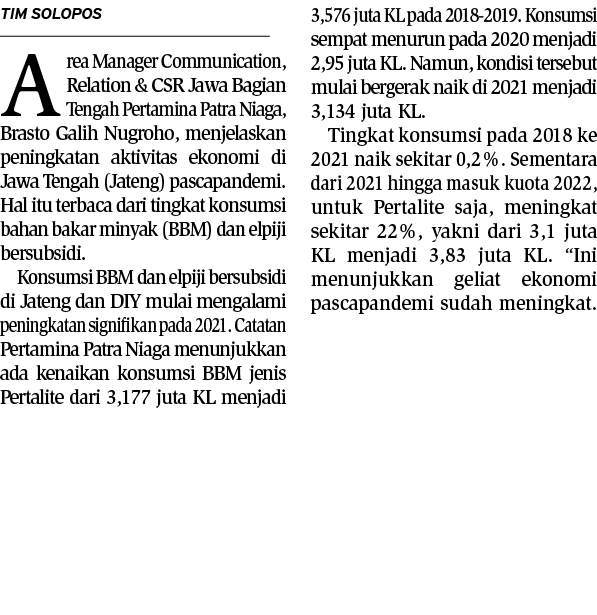 TIM SOLOPOS Area Manager Communication, Relation & CSR Jawa Bagian Tengah Pertamina Patra Niaga, Brasto Galih Nugroho...